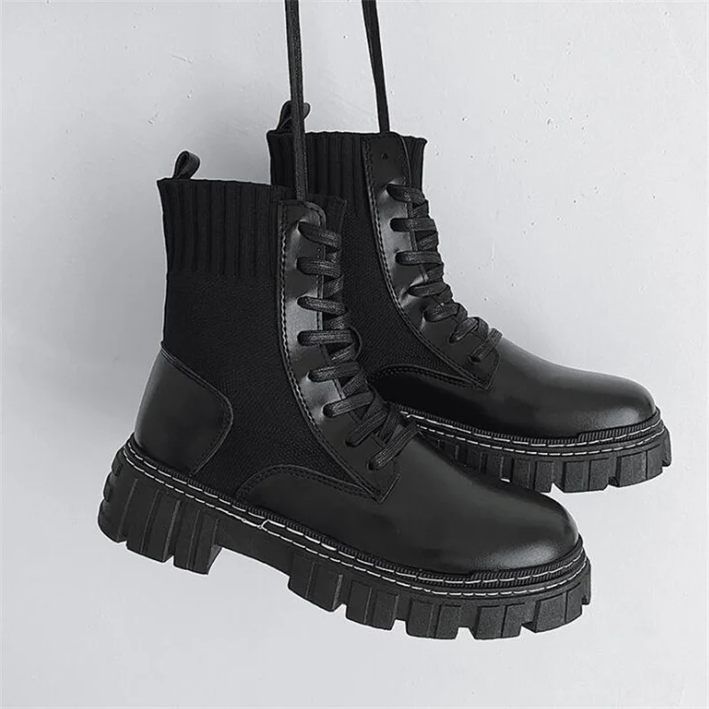 

Martin boots men's high top PU boots thick soled flying woven men's boots snow boots Martin boots men's shoes Motocycle Boots