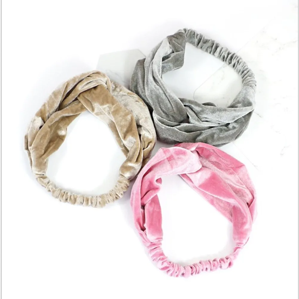 Женская бархатная повязка для волос эластичная резинка с узлом тюрбан простая на