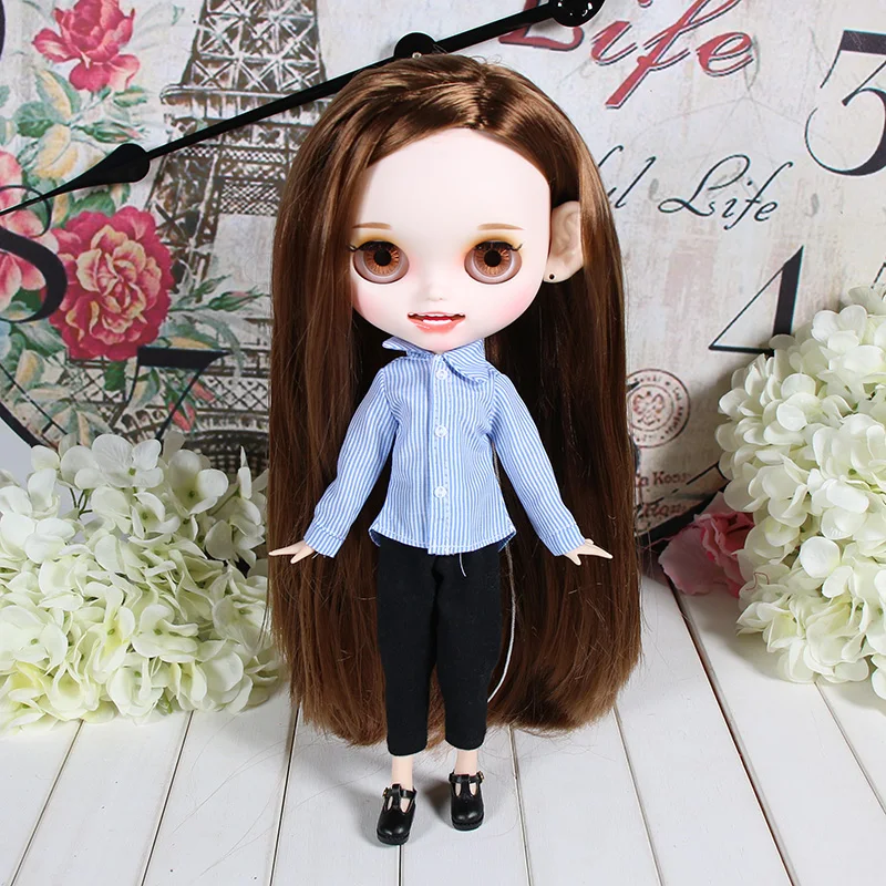 Наряды для куклы Blyth, рубашка в синюю полоску, костюм для 1/6, jerryberry licca icy dbs doll