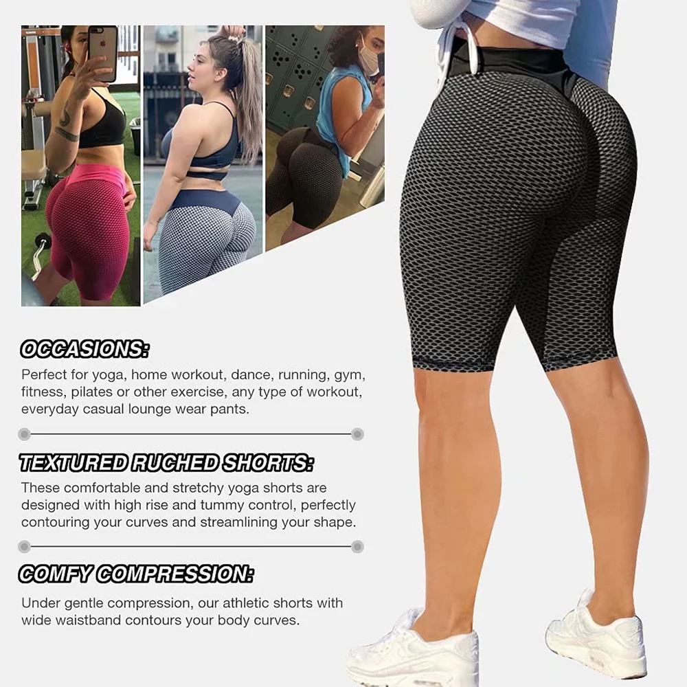 

KIWI RATA Women Yoga Leggings Shorts Butt Lift Scrunch Textured Leggings Workout Shorts High Waist Tummy Control Hot Pants