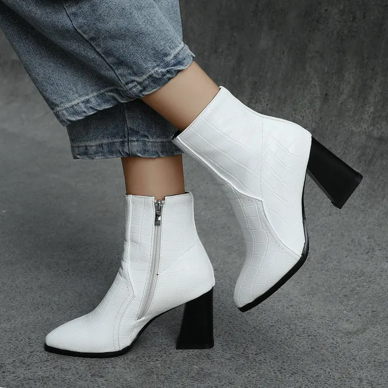 Женские ботильоны из искусственной кожи на высоком квадратном каблуке с острым