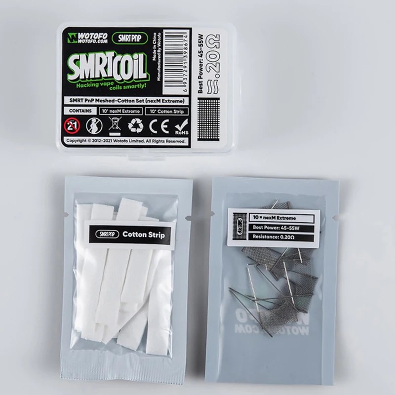 Original Wotofo SMRT PnP Meshed Cotton with nexM Extreme Turbo Chill Coil Set Wotofo SMRT PnP Rebuildable Coil E-Cigarette Vape