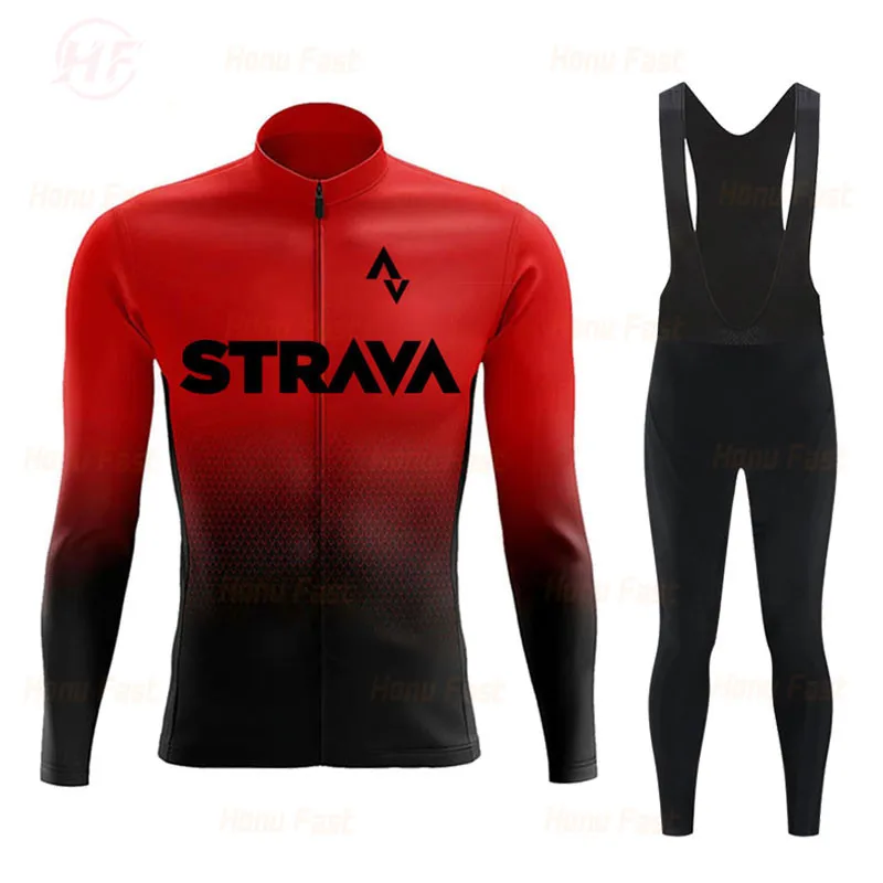 

2022 STRAVA Men Spring Autumn Cycling Jersey Bib Pants Set Cycling Clothing Mountian Bike Bicycle Clothes Ropa Maillot Ciclismo