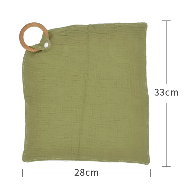 

Baby Saliva Towel Burp Cloth With Wooden Teether Ring For Newborn Pacifier Cloth Infant Cotton Muslin Bib Feeding Accessories