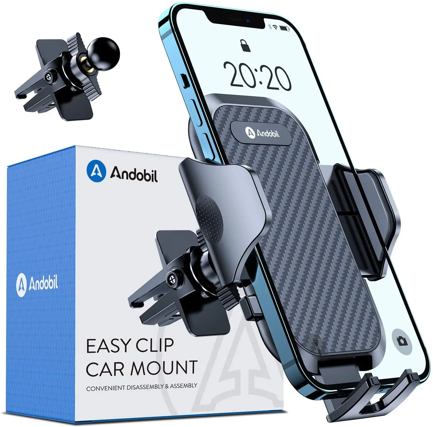 

andobil Car Phone Holder, [Military Sturdy Clip] Universal 360° Rotation Ultra Stable Handsfree Car Air Vent Phone Mount,