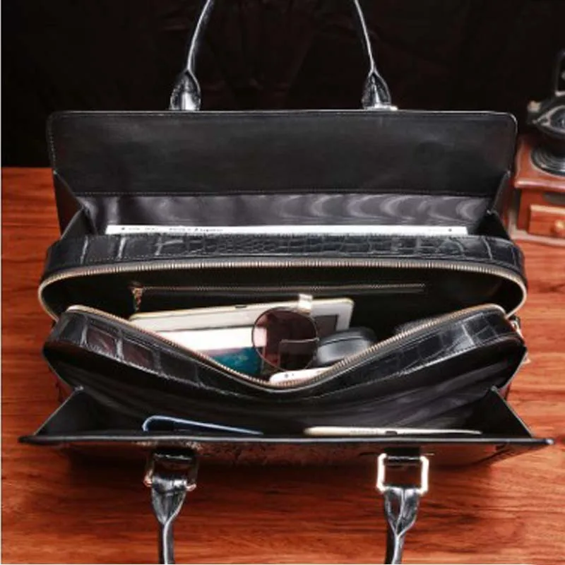LINSHE crocodile  men  handbag  business  Genuine leather  Cross section  worn  Laptop bag  The large capacity  Men's bags