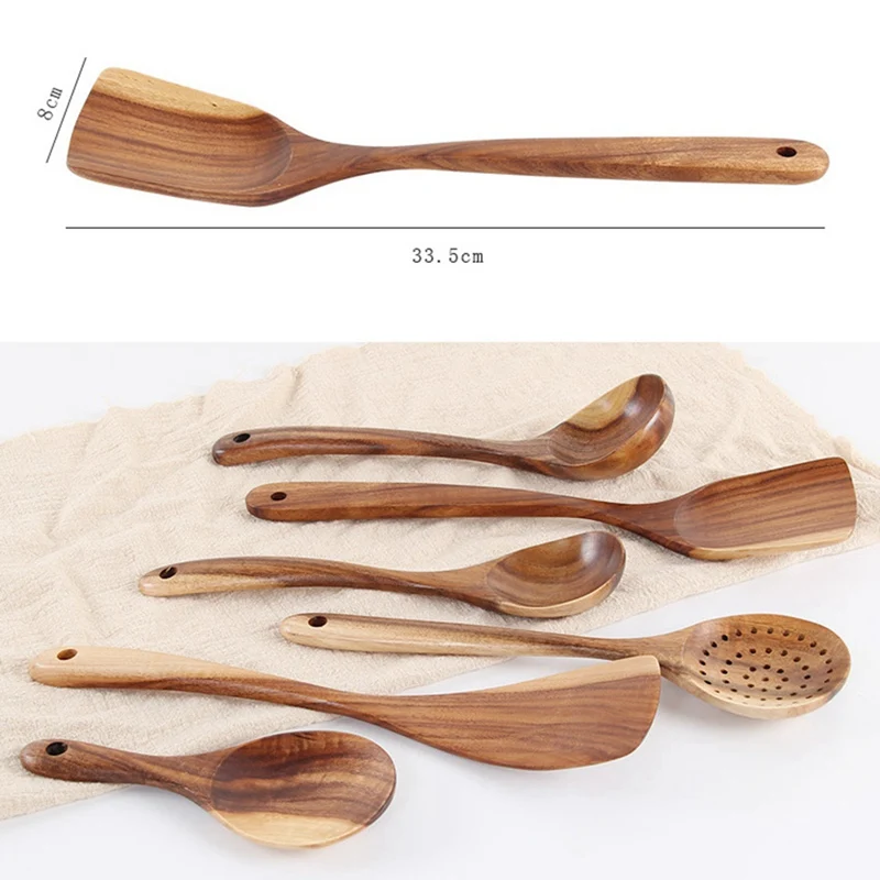 1PC Handmade Natural Teak Wooden Cooking Utensils Organic Spoons For Tools for Kitchen Nonstick Cookware | Дом и сад