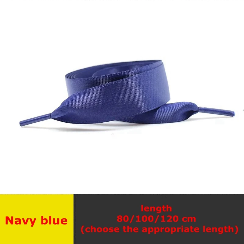 Navy blue 1 пара атласной ленты шелковая обувь шнурки для отдыха на открытом воздухе шнурки белые женские романтические модные шнурки 80 см/100 см/120 см - Цвет: Navy blue