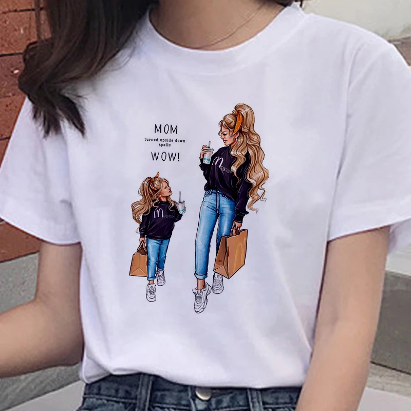 

New Summer 2020 White T Shirt Women Harajuku Kawaii Mom daughter Tshirt Leisure Comfortable Vogue Aesthetic Lovely Tshirt Female