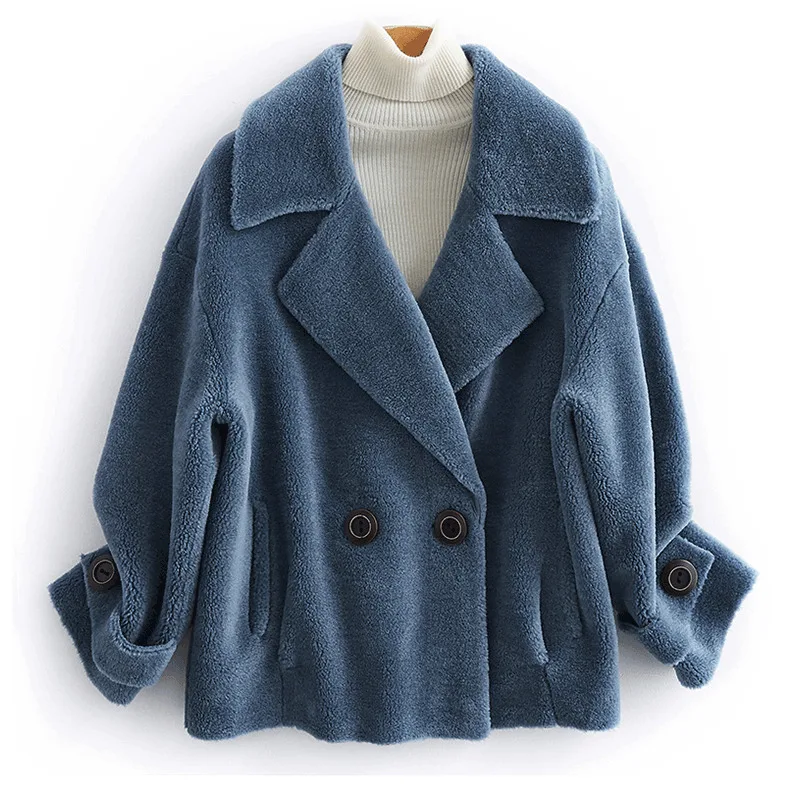 

Real Female Sheep Shearling Fur Jackets Winter Women 100% Wool Coat Korean Jacket casaco feminino MY3886