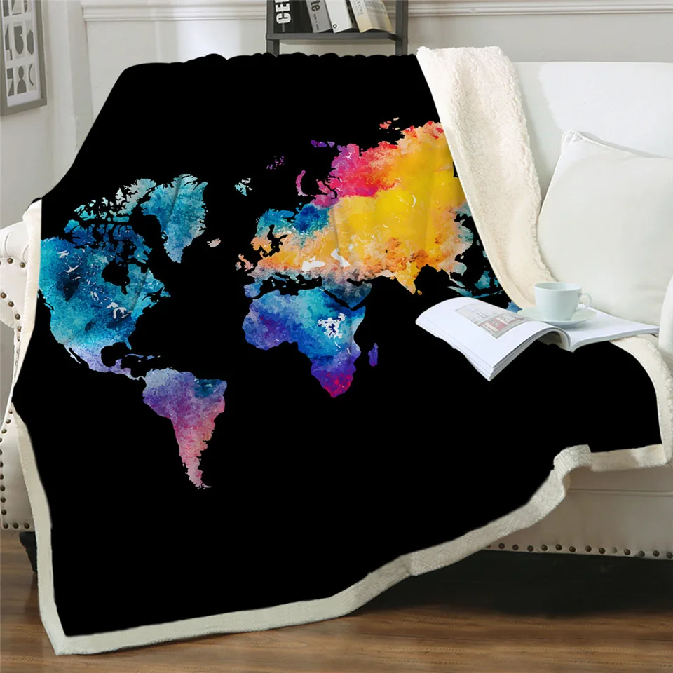 BeddingOutlet, карта мира, шерпа, пледы, одеяло, яркий принт, синее Флисовое одеяло для кровати, супер мягкое, уютное, плюшевое покрывало, 130x150