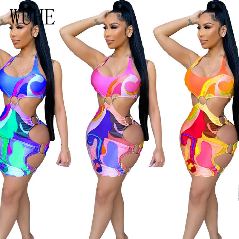 

Сексуальное облегающее платье YEYA с открытой спиной и металлическим принтом, летние наряды для отпуска для женщин, одежда для ночного клуба, ...