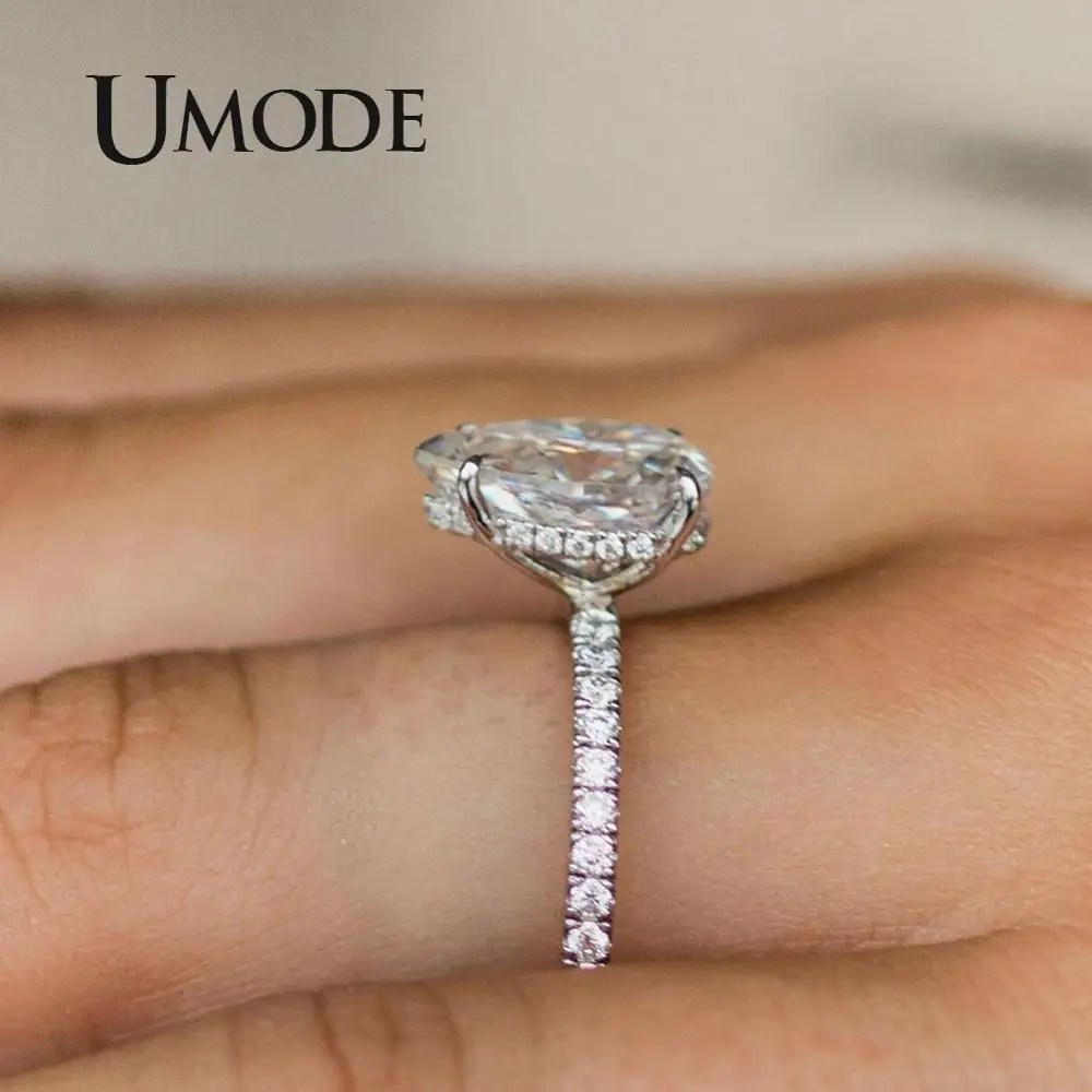 UMODE большие кольца с фианитом для Для женщин груша Lover девушки серебряные серьги женские Помолвочное, обручальное кольцо Модные украшения вечерние UR0577A