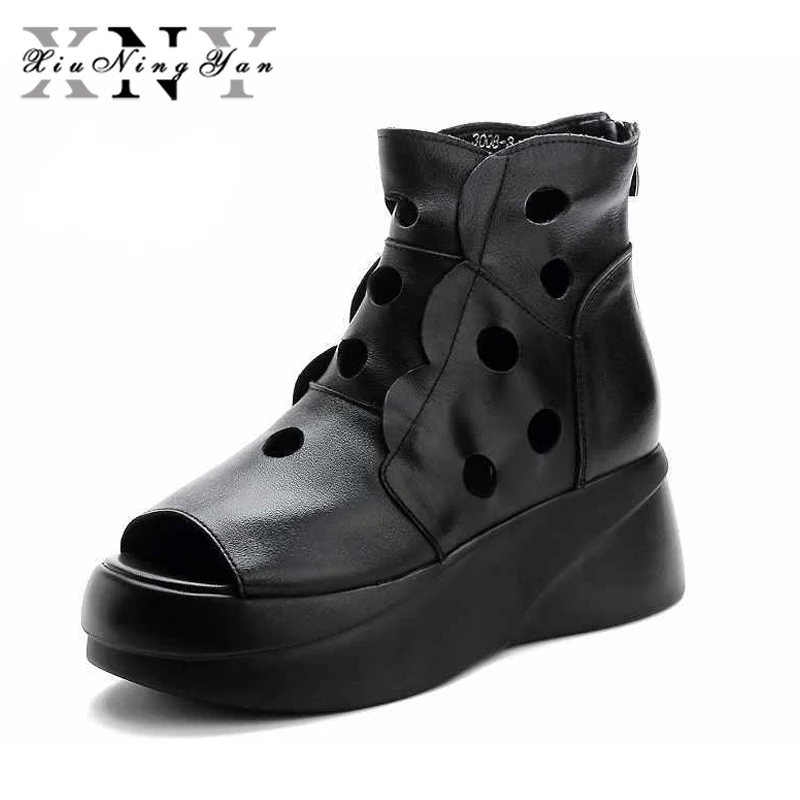 

2021 Fashion Women Summer Ankle Boots Peep Toe Ladies Sandals Soft Genuine Leather Hollow-Out Gladiator Sandals Women Flat Shoes