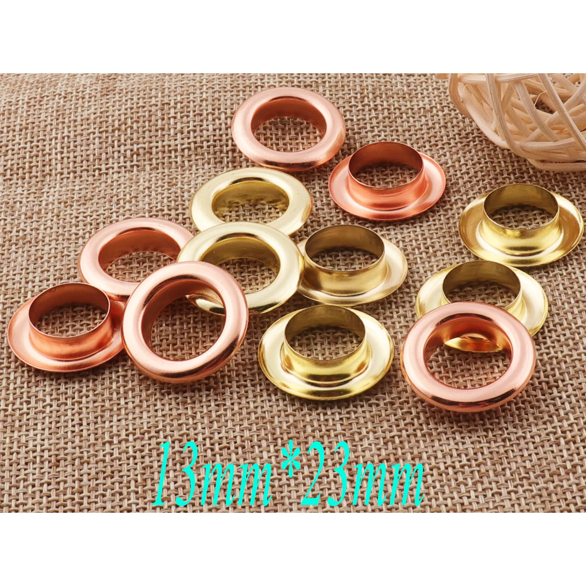 

Large 100 Sets Rose Gold/Gold Metal Eyelets Barrel Diameter Eyelets Grommets with Washers for Leather Canvas bag- 13mm