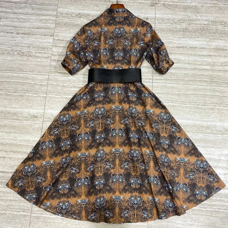 

Женское винтажное длинное платье-рубашка, элегантное Хлопковое платье с цветочным принтом и поясом, лето 100%