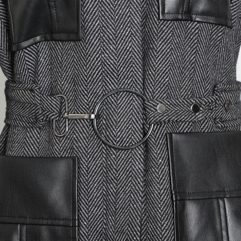 

Two Piece Set Women Wool Winter Coat Longline+High Waist Pants