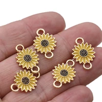 6pcs gold color sunflower flower charm connectors for jewelry making bracelet findings accessories diy craft