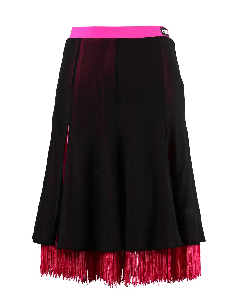 

HCdance professional Latin dance skirt half-length dance clothes new split tassel hit color half skirt adult exercise clothes-A2
