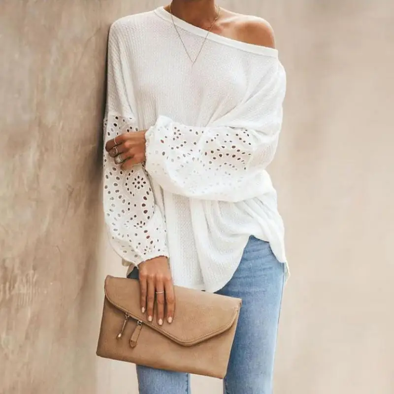 Женская блузка с вышивкой и цветочным принтом косым воротником | одежда