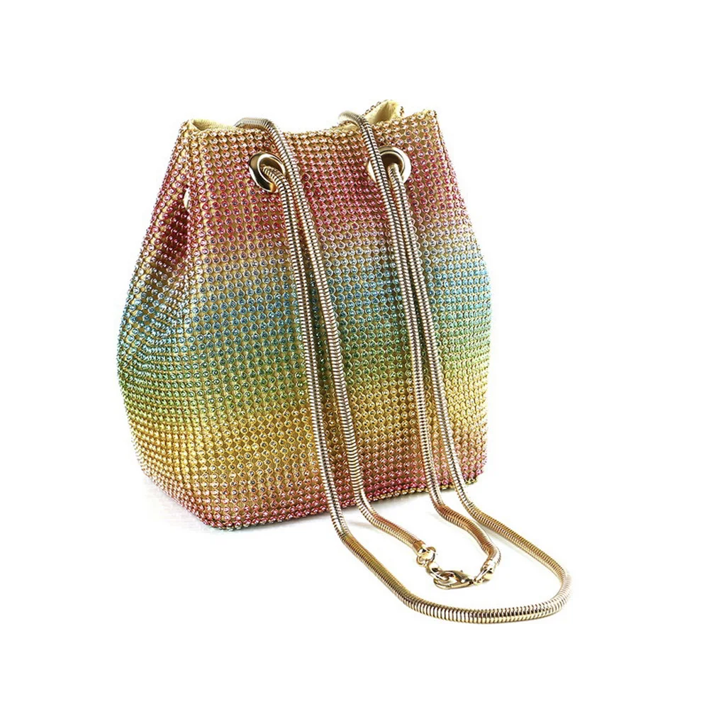 

Lady Evening Bag Women All-match Rhinestone Messenger Bucket Bag Luxury Dinner Wedding Party Color Gradient Shoulder Bag
