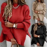 women o neck loose casual solid stitching long sleeved knitted sweater female cardigan loose streetwear soft warm pull