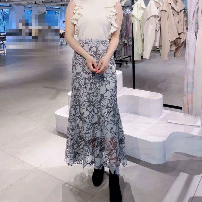 

Summer Temperament Lace Hook Flower Trumpet Skirt Woman Elegant Hollow Out Mermaid Faldas High Waist Slim Long Jupe Female