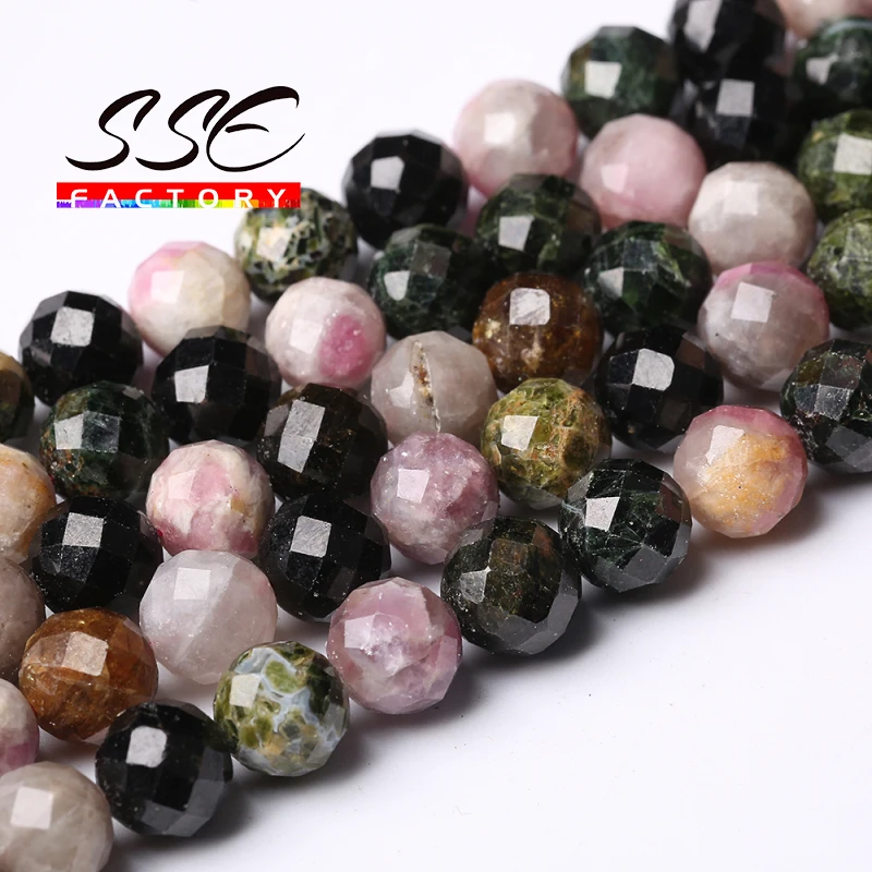 

Natural Stone Beads Faceted Colorful Tourmaline Loose Spacer Beads For Jewelry Making DIY Bracelets Necklace 15" Strand 6 8 10mm