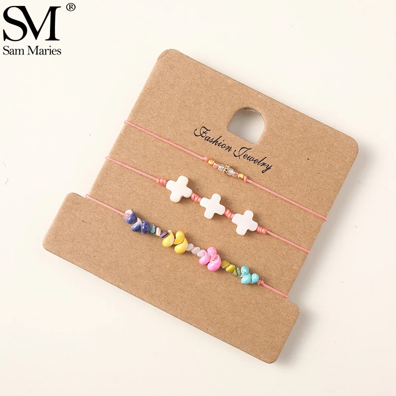 3 шт. Набор браслетов с радужными бусинами крест камень подвески регулируемая