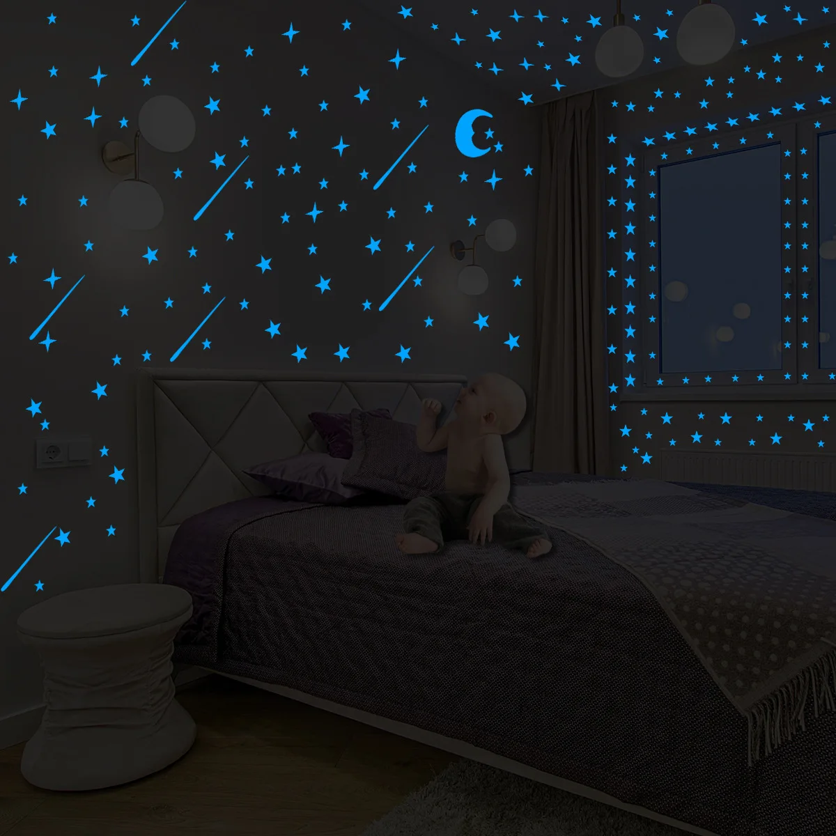 

3PCS / Set Luminous Star Moon Meteor Combination Plane Wall Sticker Living Bedroom Children's Room Decoration Home Wall Stickers