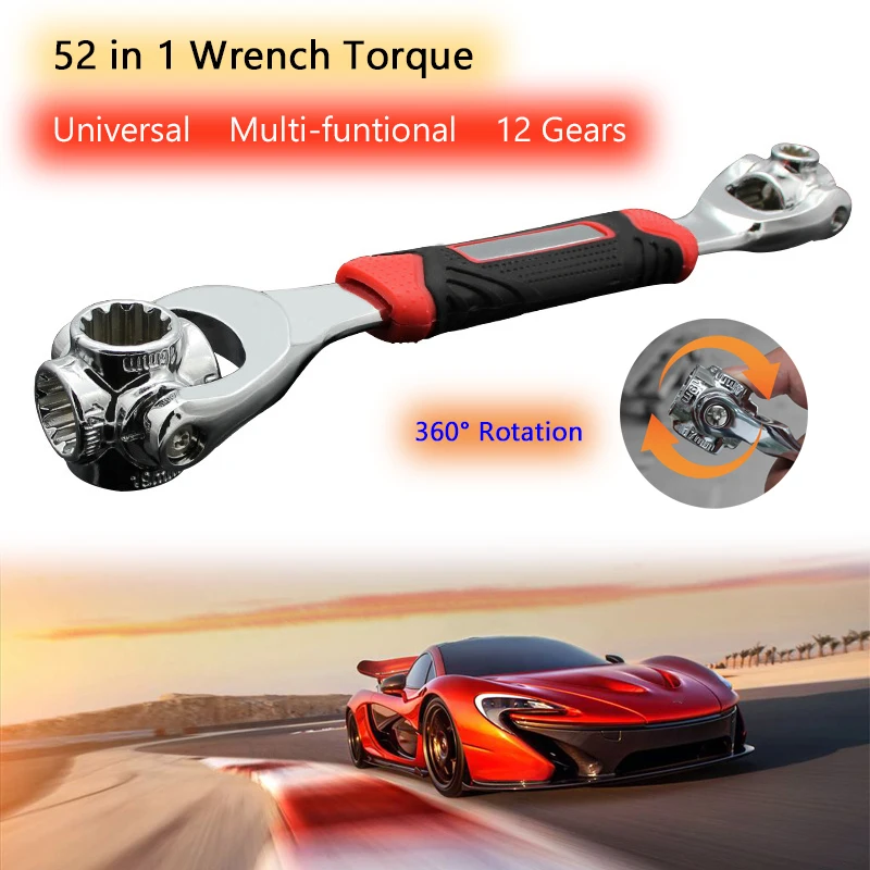 

52 in 1 Torque Wrench Spanner Chrome Vanadium Steel 360° Rotation Screwdriver Universal Auto Repair Ratchet Socket Wrench Tool