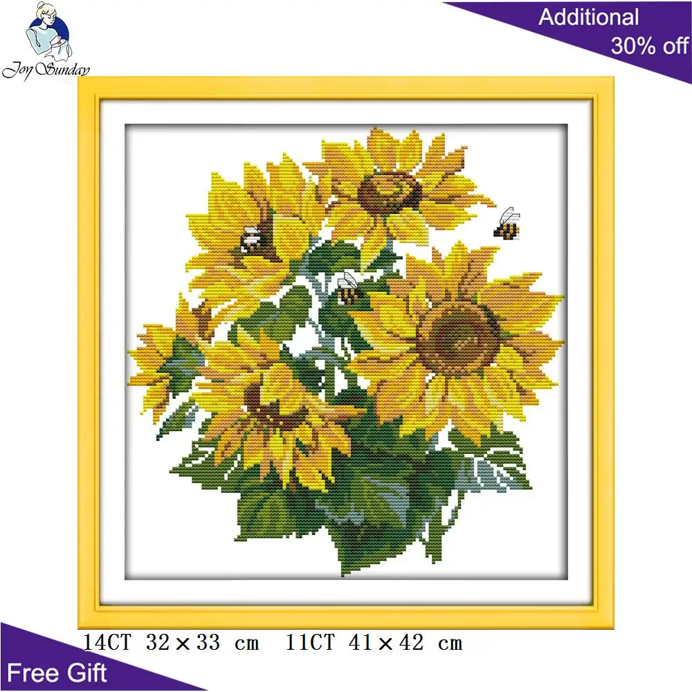 Набор для вышивки крестиком Joy Sunday Подсолнухи ваза золотого шара стул украшение