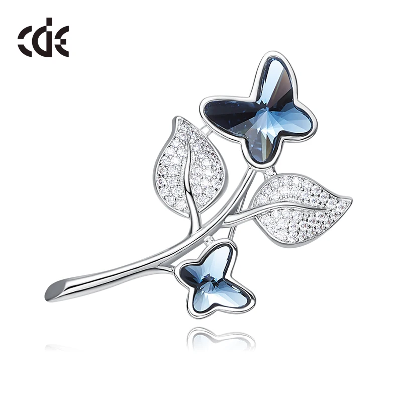 CDE изящная брошь с инкрустированными вручную Цирконом листом бабочкой синим