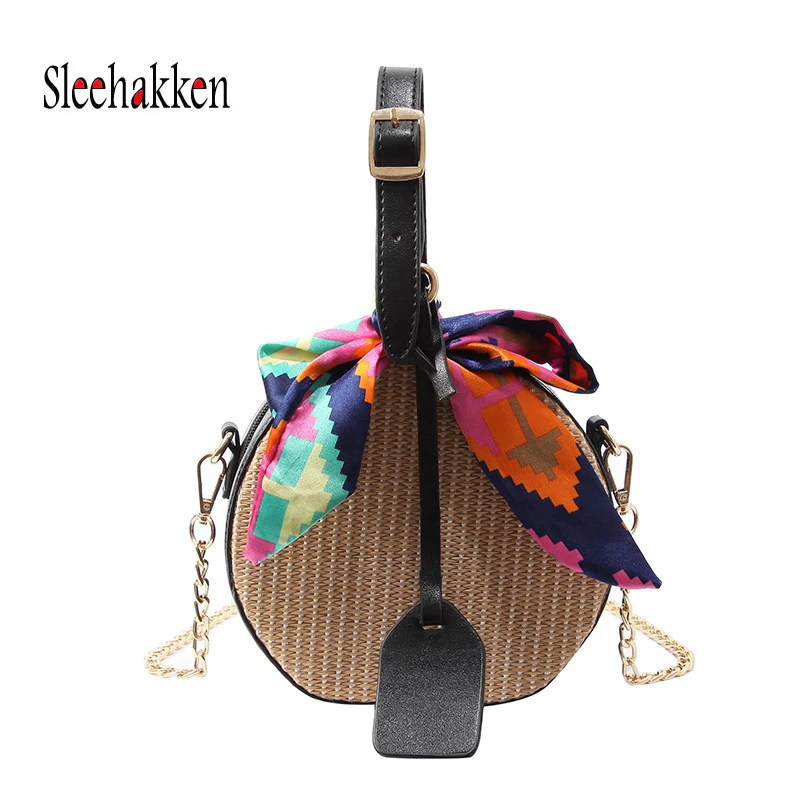 Женская Соломенная Сумка предназначенная для женских круглвя плетеная летняя