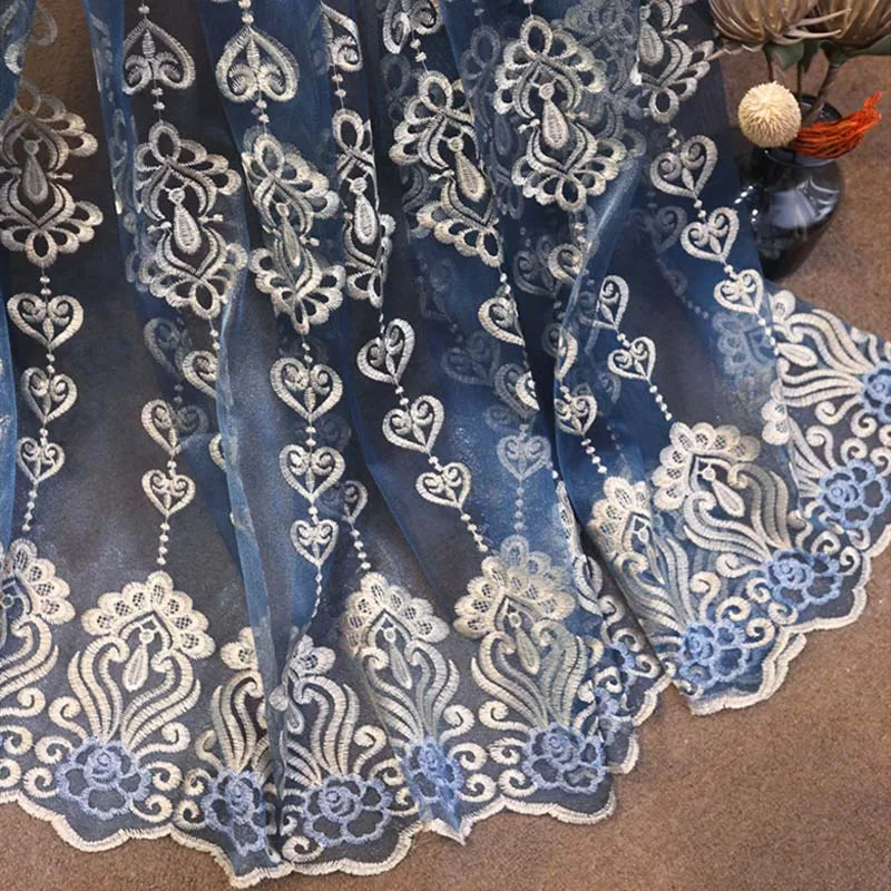 Blue Tulle Европейские Роскошные Синие вышитые занавески с сердечками готовые прозрачные шторы для гостиной спальни окна экрана кухни Tulle137#4 - Цвет: Blue Tulle