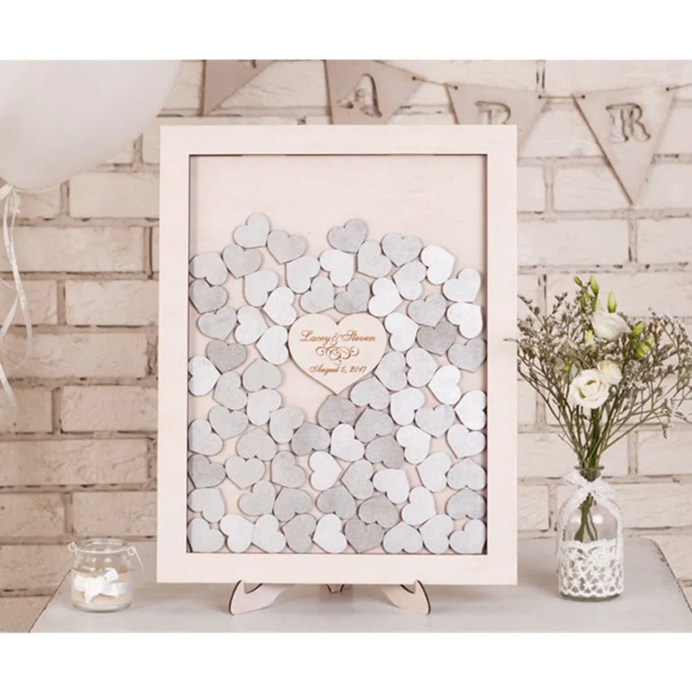 Персонализированная деревянная Гостевая книга для свадьбы серебряная бирка