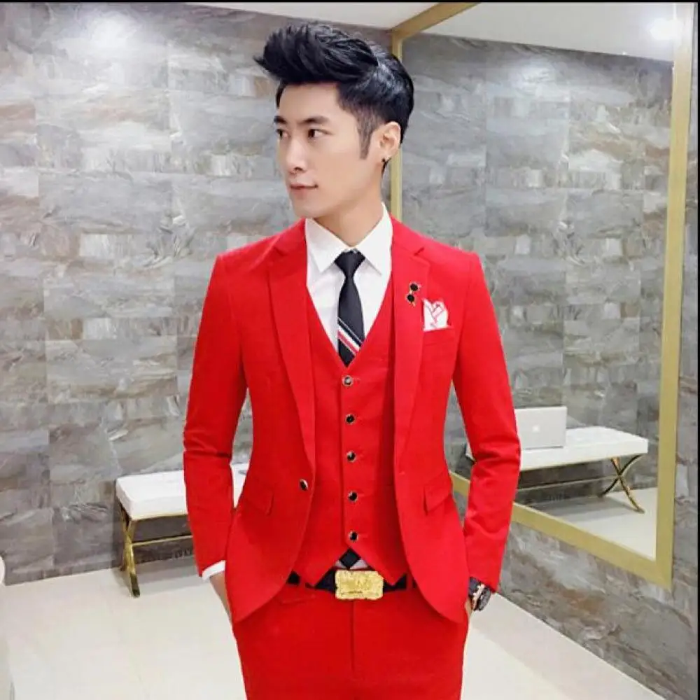 Однотонный костюм большого размера для мужчин деловой облегающий в британском