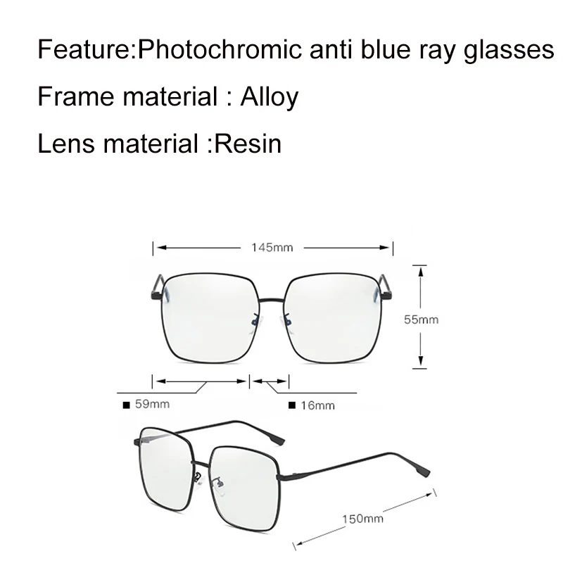 

Square Photochromic Sunglasses Anti Blue Ray Chameleon Glasses Sun Glasses Blue Day Night Vision Driving Eyewear