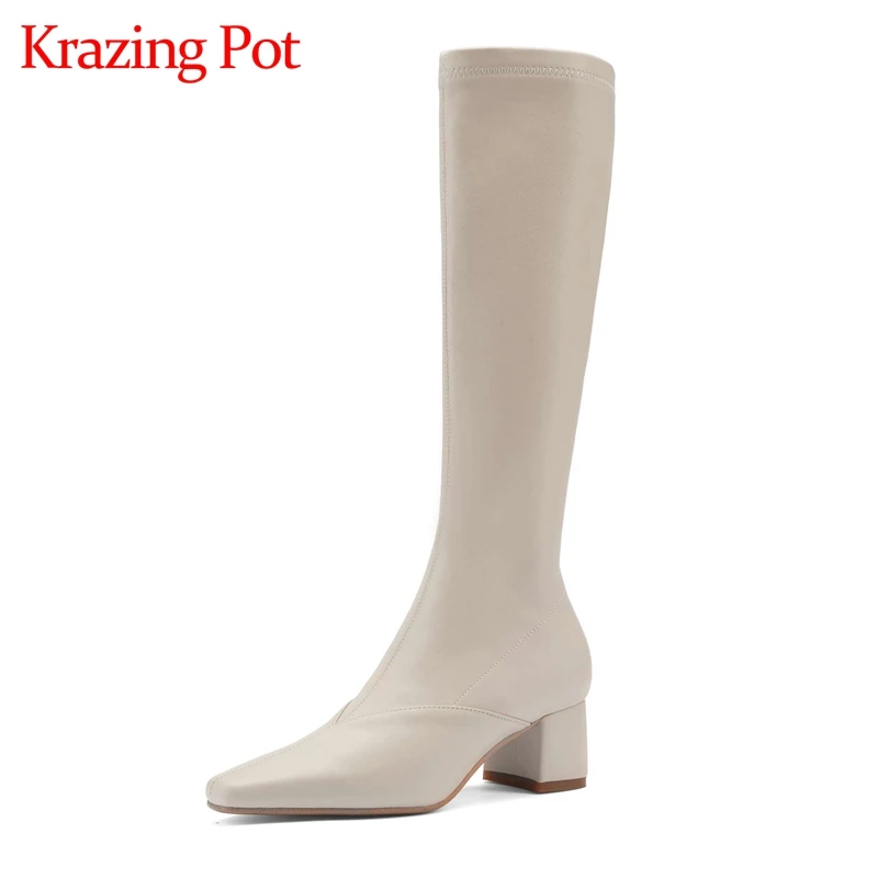 

Krazing pot/натуральная кожа небольшой площади на высоких каблуках, с острым носом и на высоком каблуке; Растягивающиеся сапоги с корейские улич...