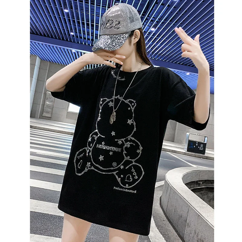 

Oversize 150Kg fat mm loose T-shirt women's middle and long summer wear new fashion 120kg short sleeve personalized top