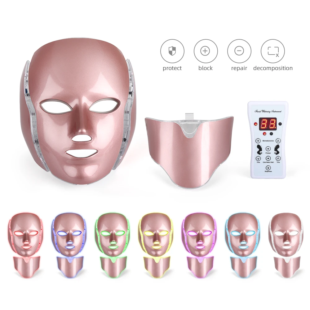 

LED Facial Mask 7 Colors with Neck Light Therapy Skin Rejuvenation Beauty Skin Care Whitening Skin Shrink Pores Device Home Spa