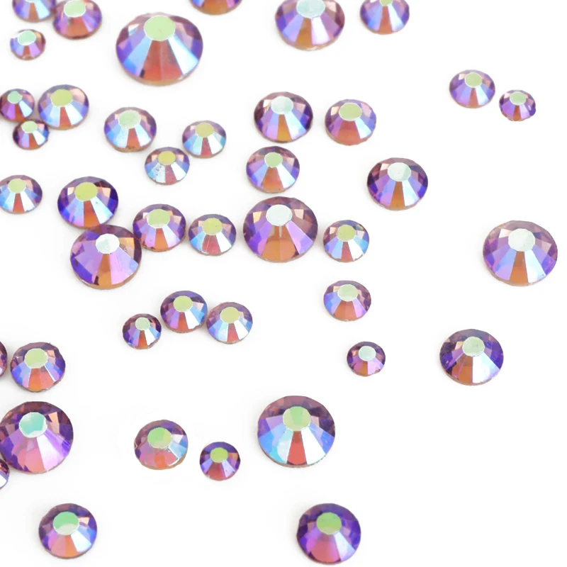 Смешанный размер светильник фиолетовая Серебристая основа стразы с плоским