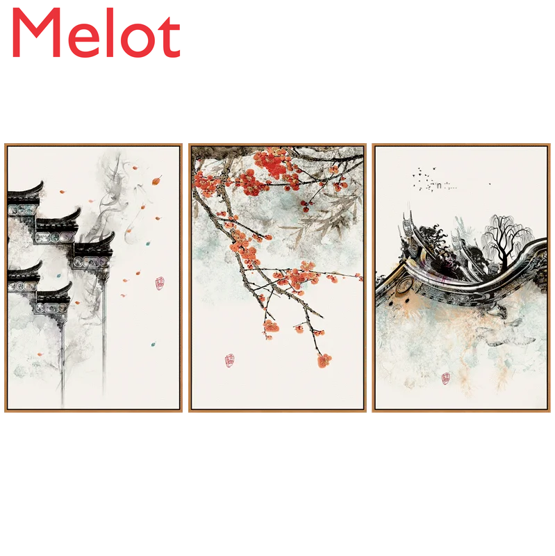 

New Chinese Style Elegant Living Room Decorative Painting Restaurant Poetic Hanging Painting Family Study CombinationInkPainting