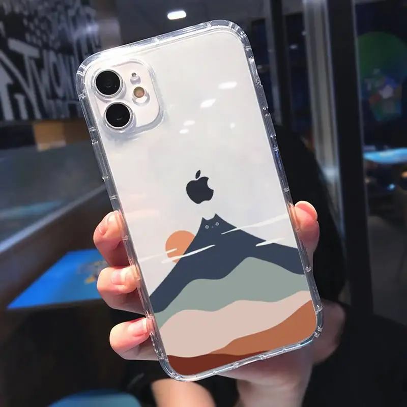 

Creative cat mountain Phone Case Transparent for iPhone 11 12 mini pro XS MAX 8 7 6 6S Plus X 5S SE 2020 XR