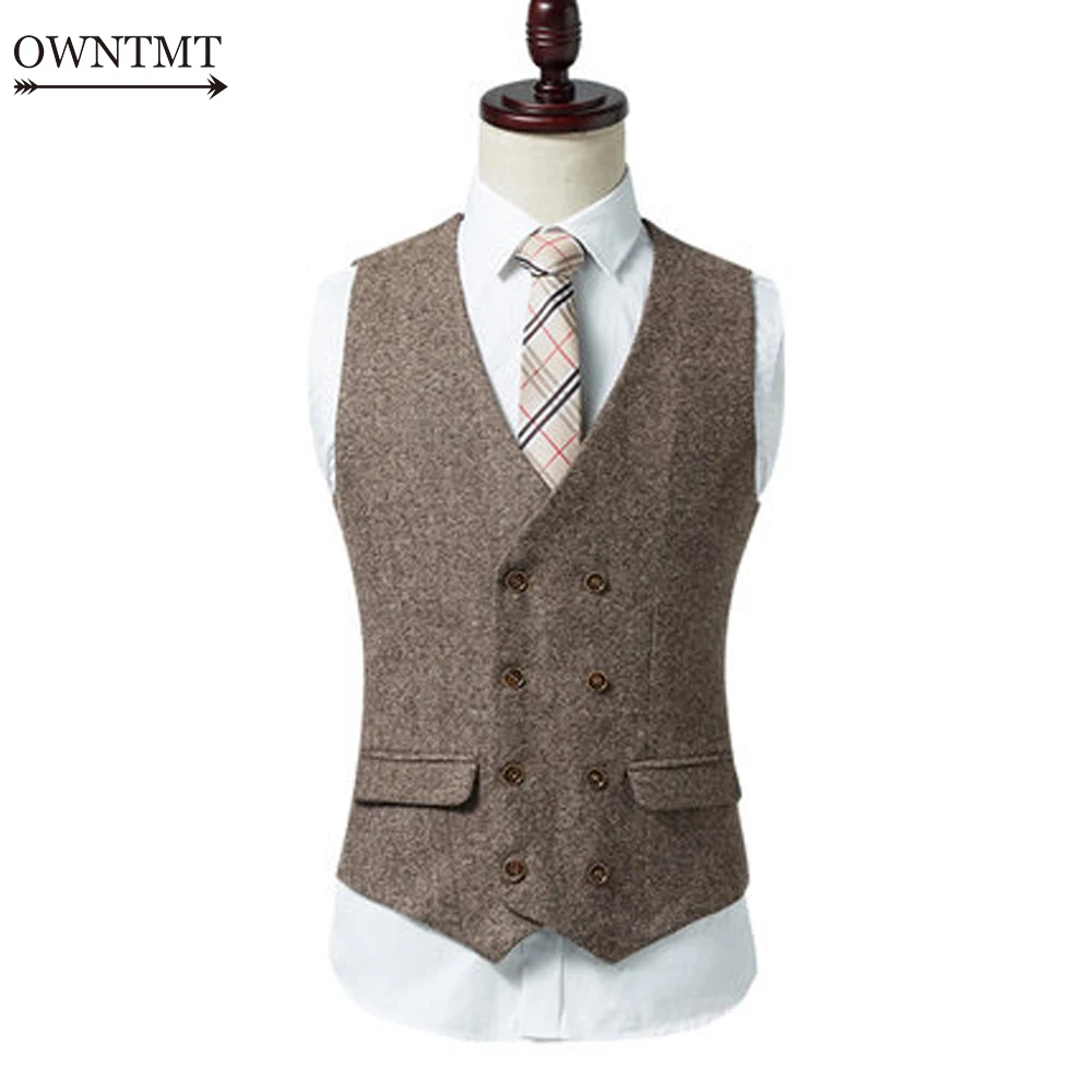 Мужской двубортный жилет весенний мужской костюм Осенний деловой цвета хаки