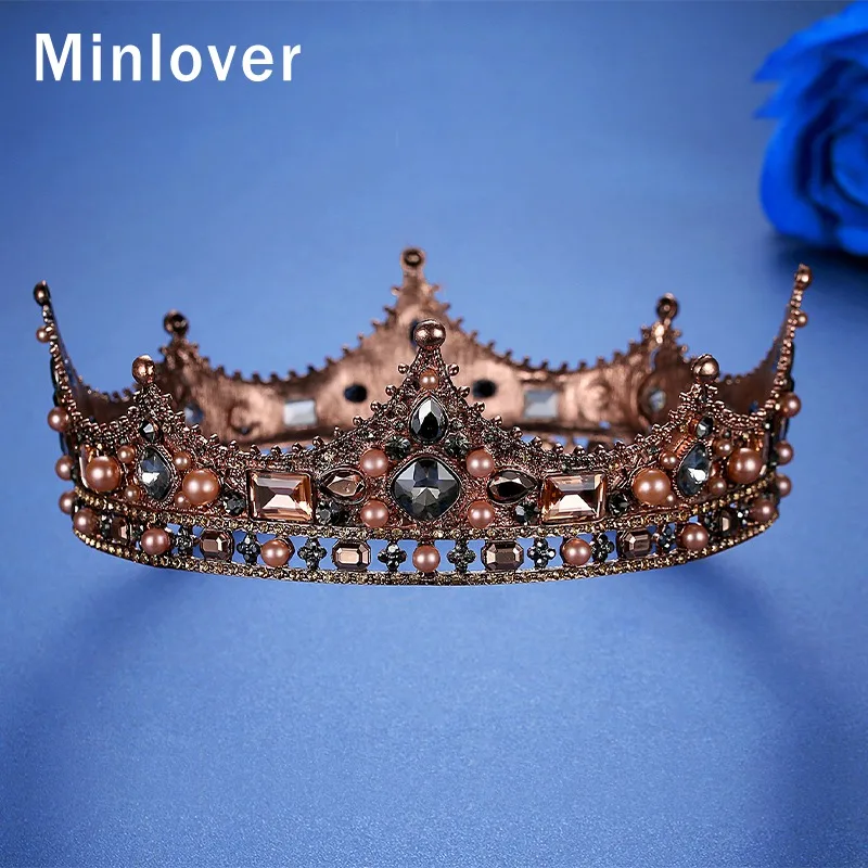 

Minlover винтажная Хрустальная круглая Тиара невесты в стиле барокко свадебные аксессуары для волос женщин и мужчин королевская диадема голов...