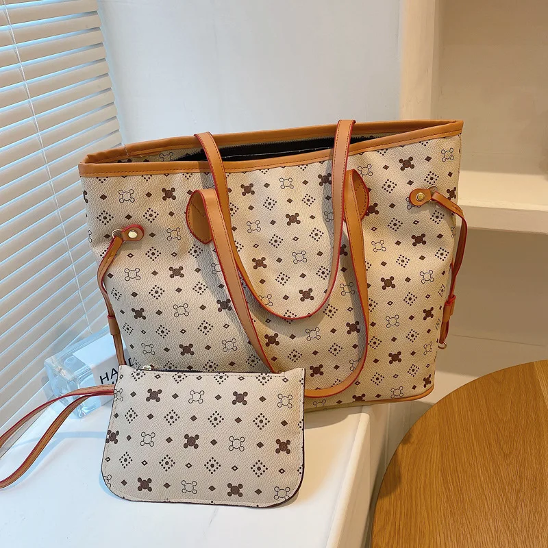 

Vintage print ladies tote bag 2022 new large-capacity PU shoulder bag Ladies commuter casual shoulder bags