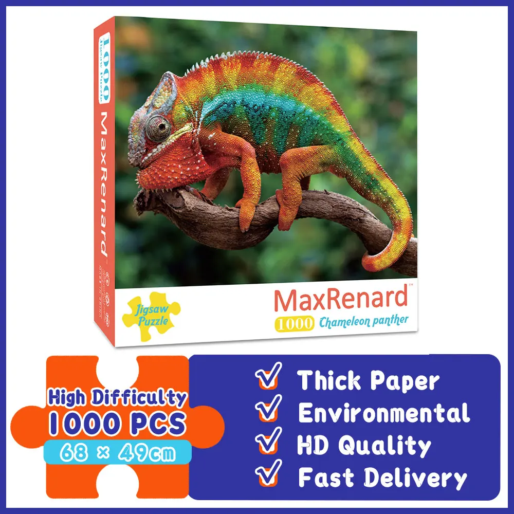 

MaxRenard Puzzles 1000 Pieces for Adult Jigsaw 48*69cm Assembling Chameleon Animal Puzzles Toys for Adults Family Games Gifts