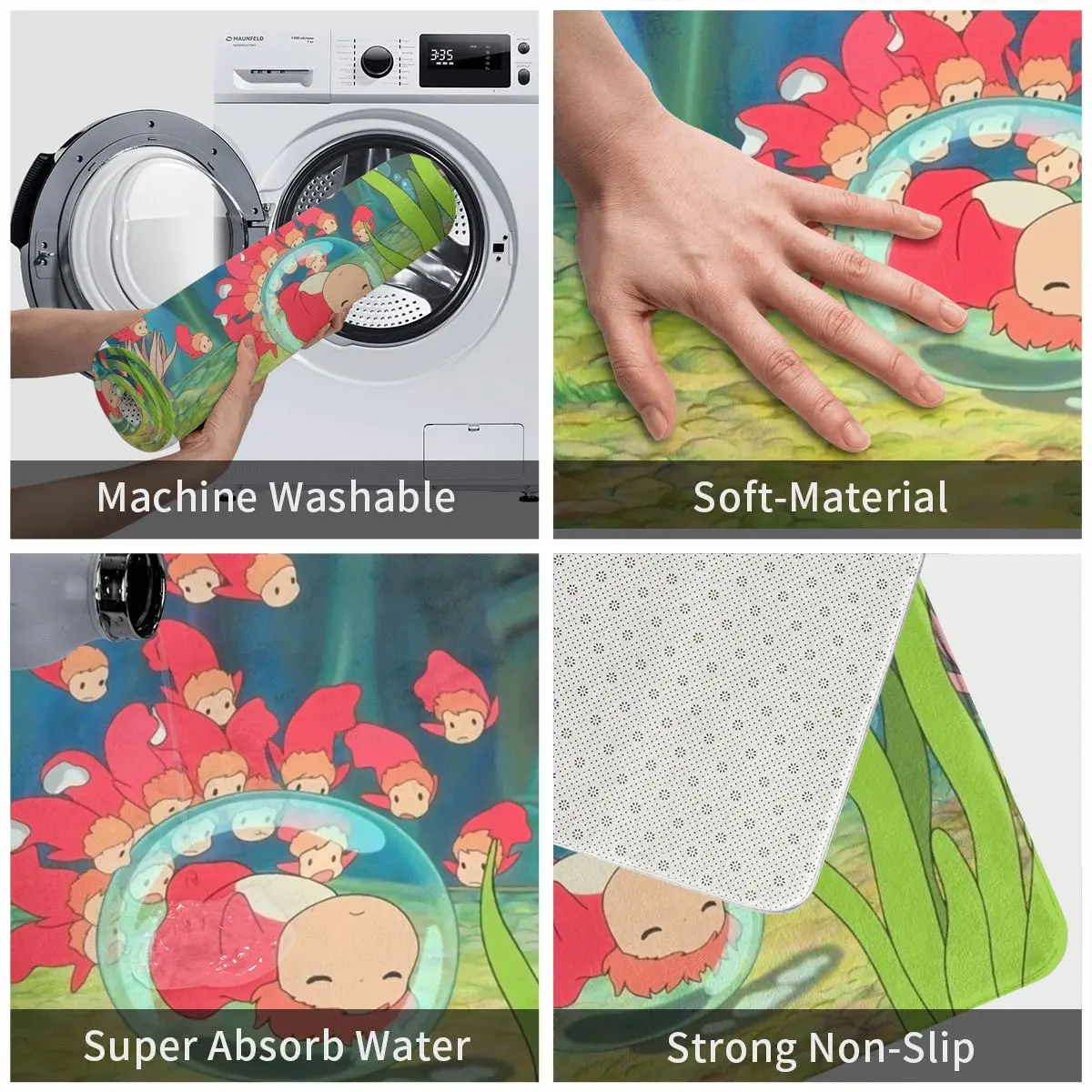 Напольный коврик Sosuke Ponyo для ног ванной нескользящий туалета балкона Прочный