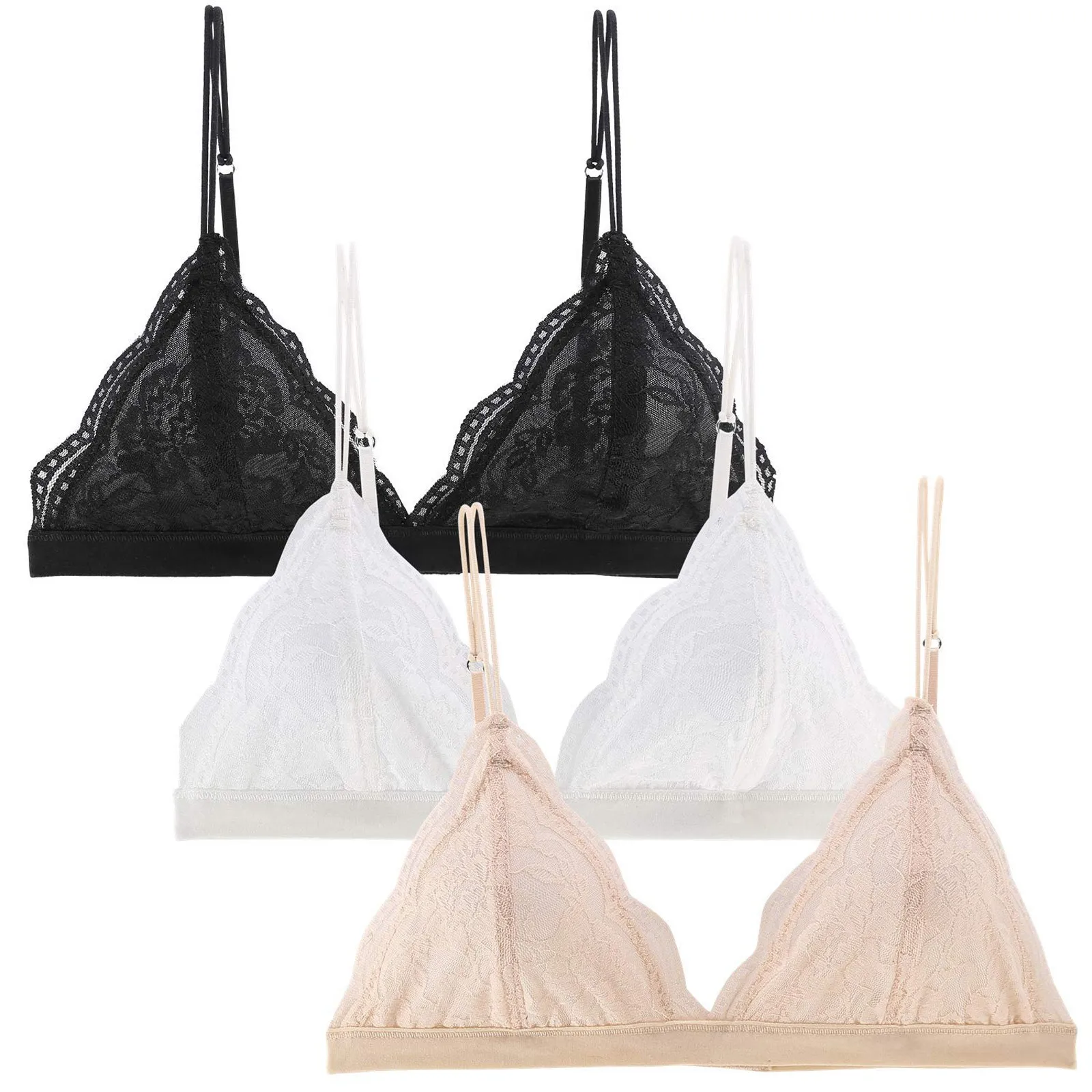 

New 3PC Women Personality Lace Wireless Bra Female Soft Cover Cup Comfortable S-L Solid Bra Ladies Casual Intimates Bras 2020